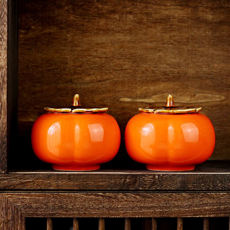 Chinese persimmon kung fu tea set ceramic set complete wedding candy jar portable outdoor tea jar creative gift