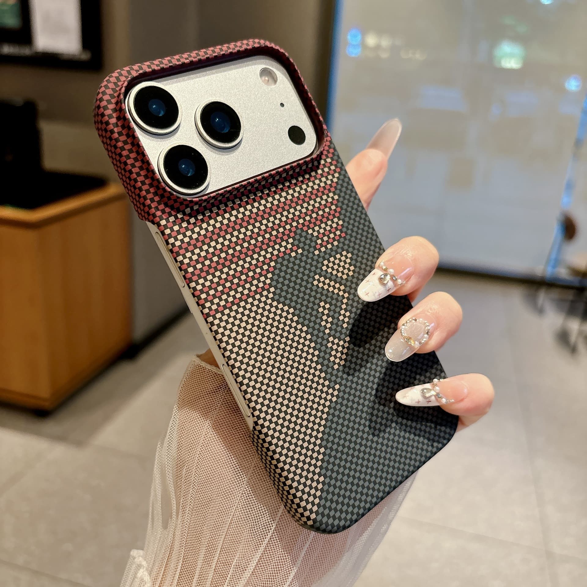 Case for Apple 18 Pro Max, Semi-Wrapped Carbon Fiber Pattern, iPhone 17 Matte Kevlar Pattern Protective Cover
