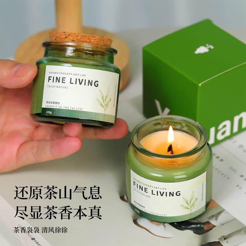 Aromatherapy Candle Wholesale Cork Green Bottle Scented Soy Wax Candle Cup Creative Small Gift Souvenir