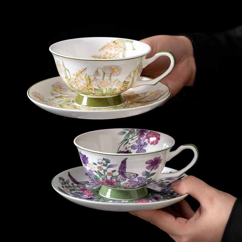 European Bone China Coffee Cup Set Afternoon Tea Set High-End Fine Ceramic English Tea Cup and Saucer Set for Home Women