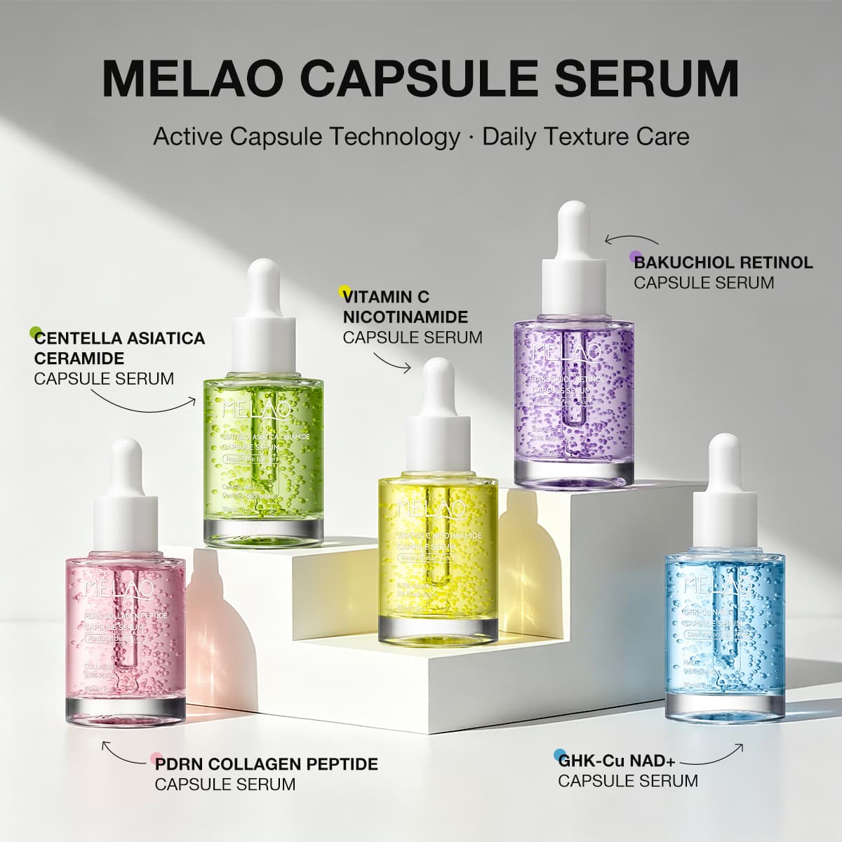 MELAO Blue Copper Peptide Capsule Essence OEM GHK-Cu NAD+ PDRN Centella Asiatica Essence Source OEM