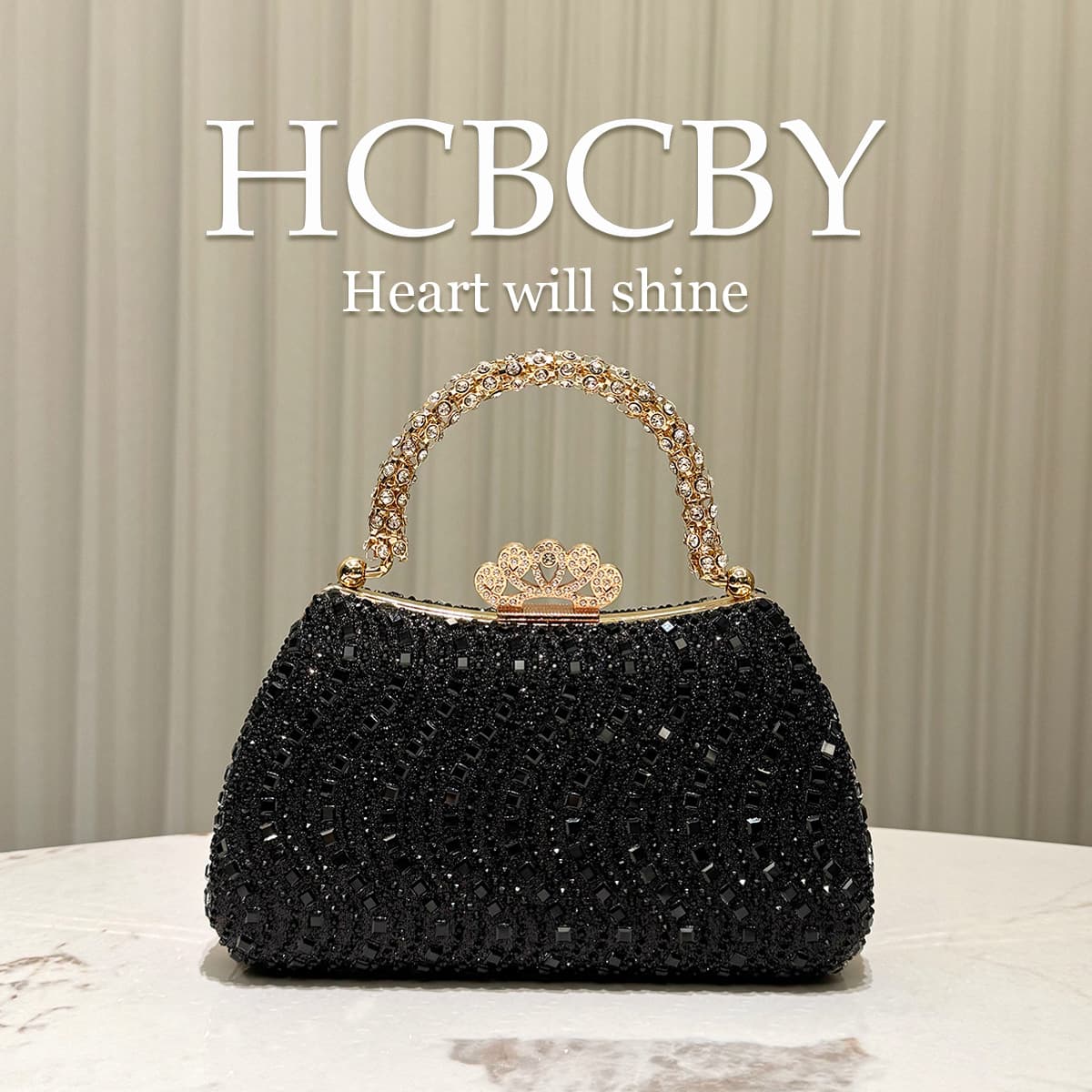 Gold Shiny Glittering Rhinestone Decor Handbag Women Fashion Elegant Luxury Clutch Evening Bag