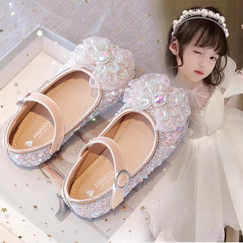 2025 New Spring Girls' Princess Shoes, Children's Leather Shoes with Bow, Soft Sole, Little Girl's Dress Shoes