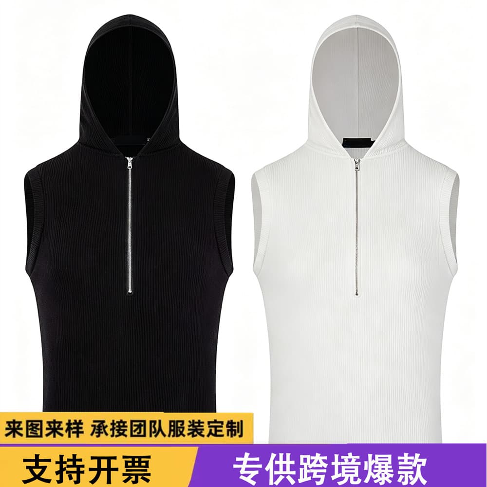 Amazon cross-border foreign trade summer loose solid color minimalist style half-open zipper collar hooded sleeveless vest for men and women