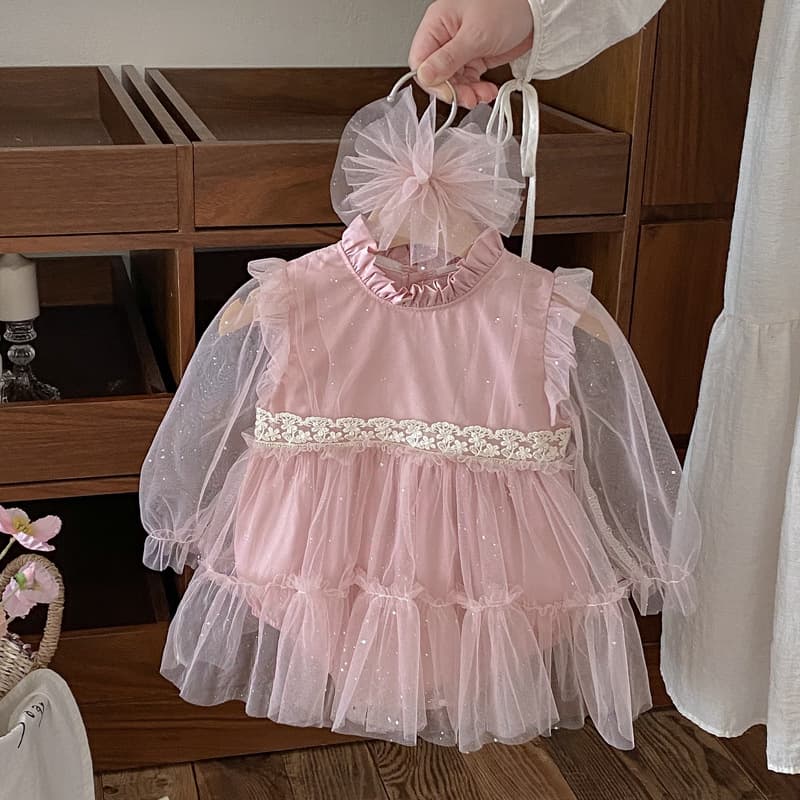 2026 Fall Sweet Baby Girl Pink Tulle Romper INS Long-Sleeve Princess Style Skirt Ruffle