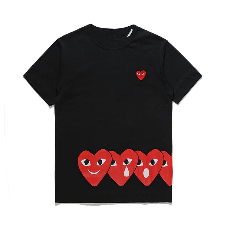 26 New Japanese Trendy Short-Sleeve T-Shirt with Heart Print for Men and Women, Christmas Style Emoji Hem, Love Couple Style