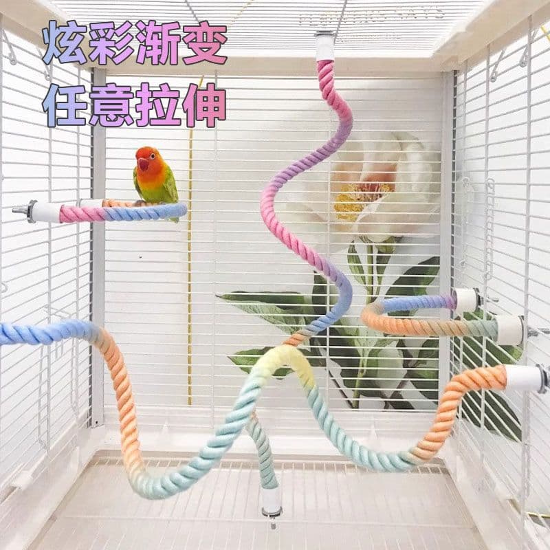 New parrot swing perch with colored cotton rope for climbing, fixed at both ends, freely bendable shape, available for wholesale