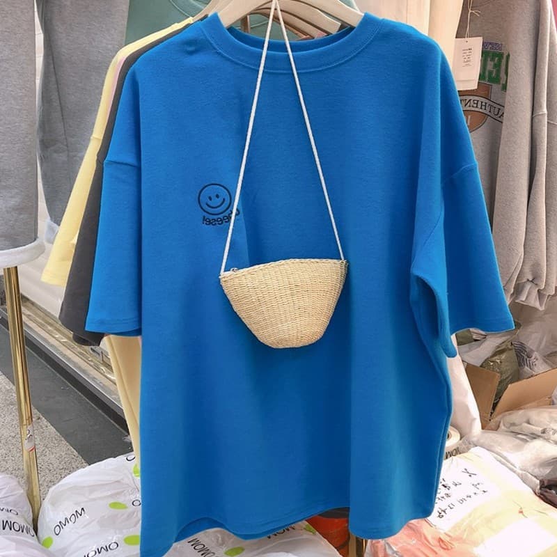 2025 Summer New Korean Style T-Shirt Women Loose Plus Size Student Tee Women's Embroidered Short Sleeve Ins Fashion Wholesale