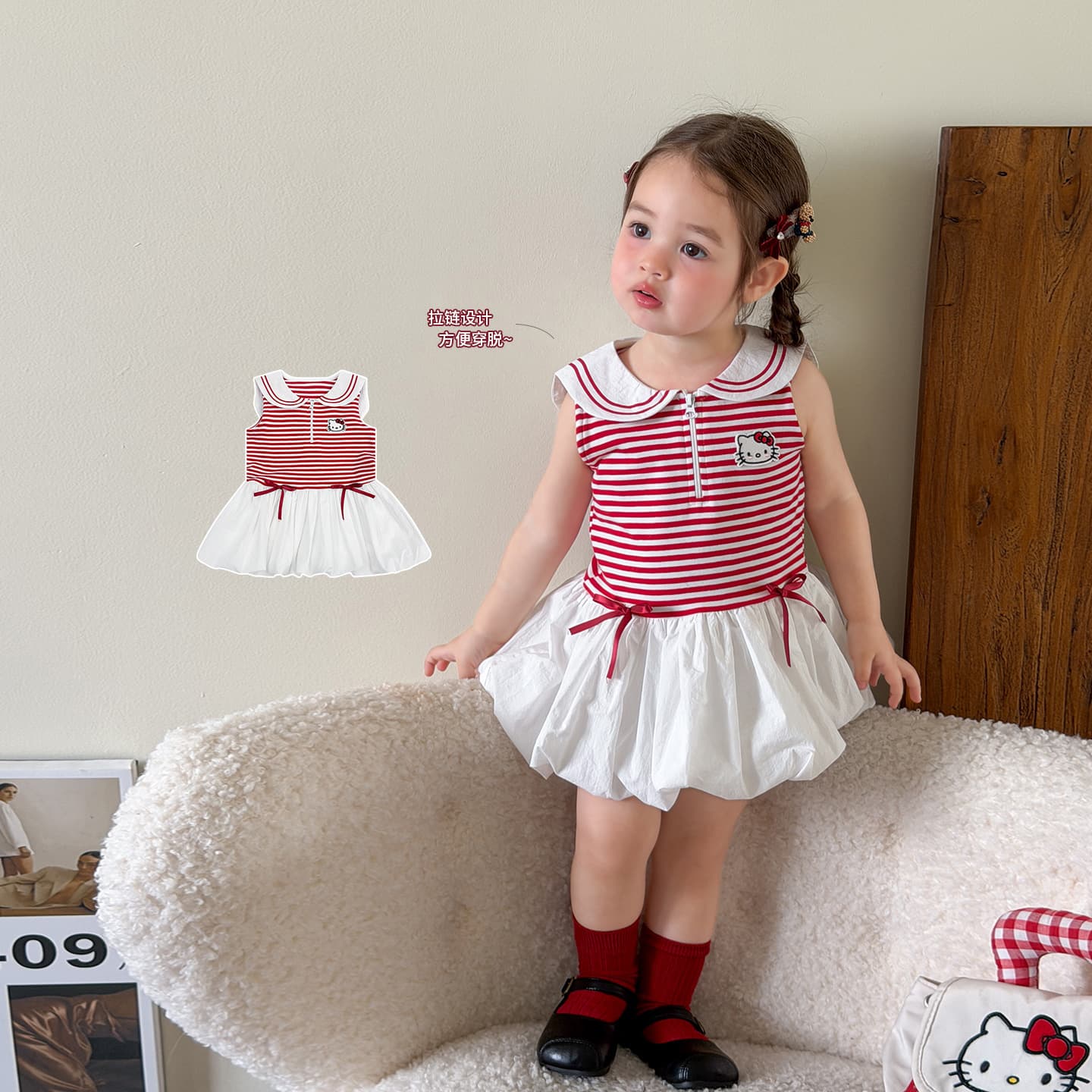 Zheli Girls Dress Summer 2026 School Style Children Princess Dress A-Class Baby Bubble Short Skirt