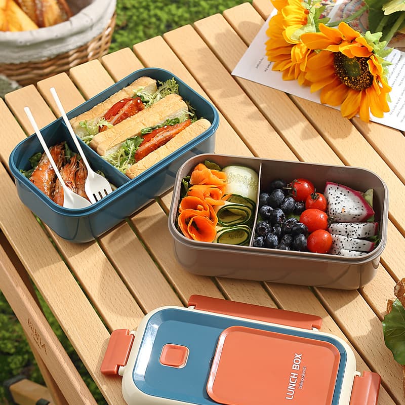 Fruit crisper, student rectangular compartment lunch box, office worker microwaveable lunch box, PP lunch box