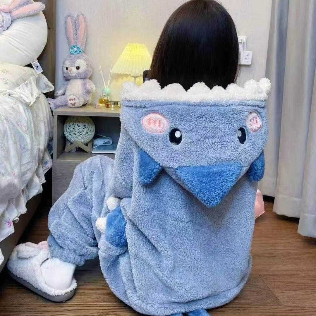 Autumn/Winter Coral Fleece Onesie Shark Pajamas for Women 2024 New Style One-Piece Loungewear