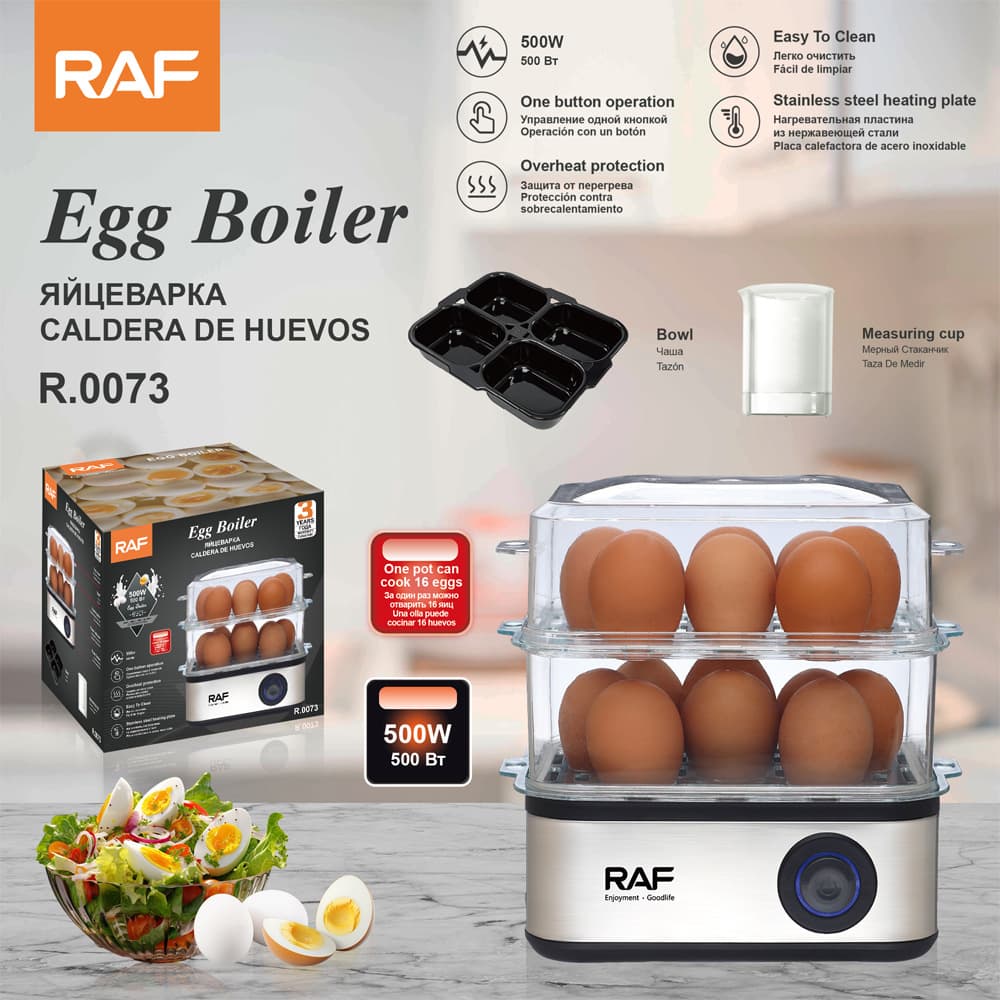 RAF EU/US Standard Egg Cooker Fully Automatic Household Multi-Functional Double-Layer Egg Steamer Soft-Boiled Egg & Poached Egg Maker