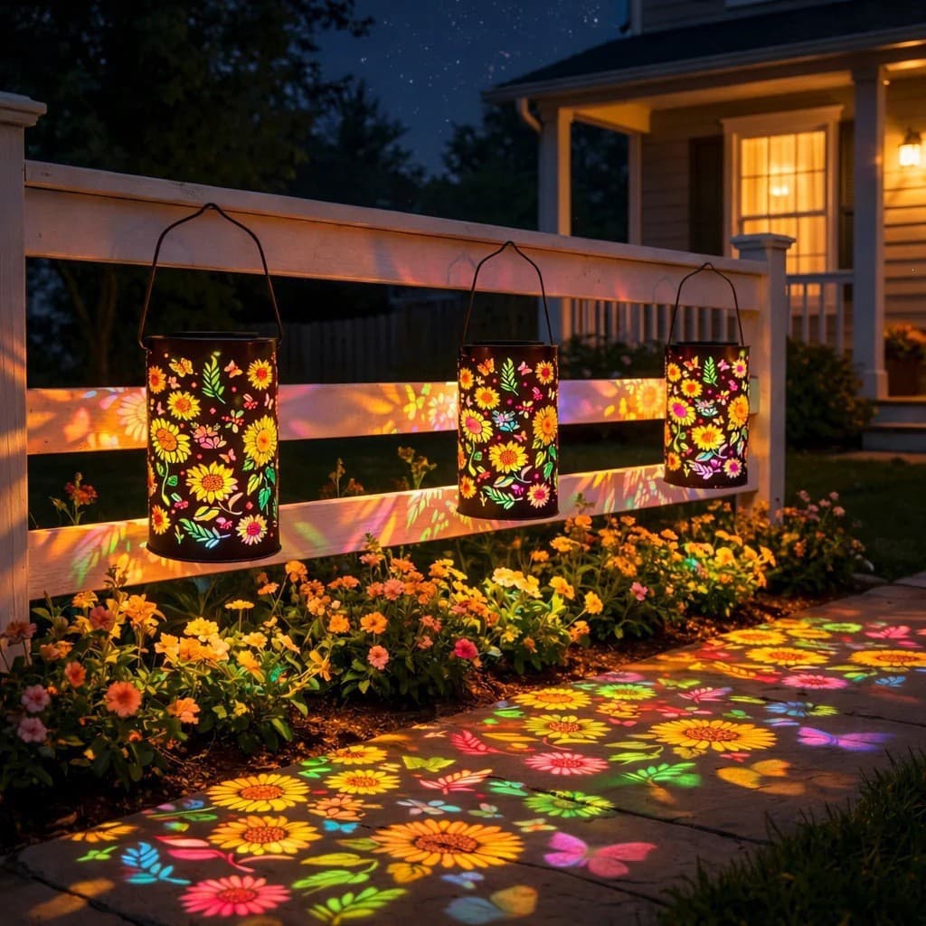 Temu Hot Selling Solar Sunflower Colorful Glowing Garden Light Outdoor Iron Hanging Light Garden Decoration