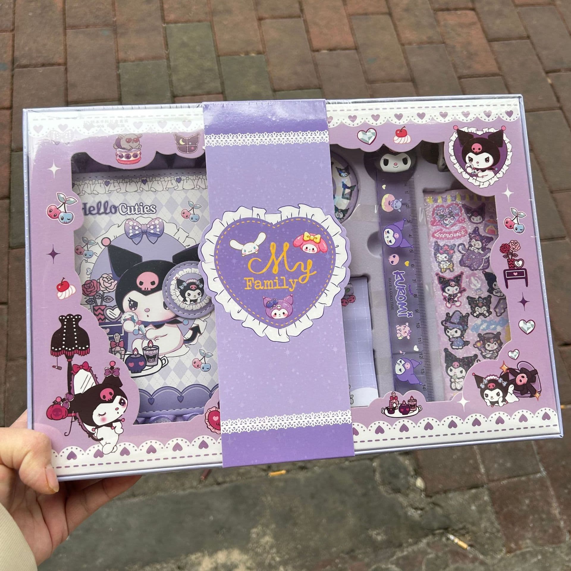 Kuromi Lace Leather Journal Handheld Gift Box Set Journal Badge Set Materials Children's Stationery Children's Day