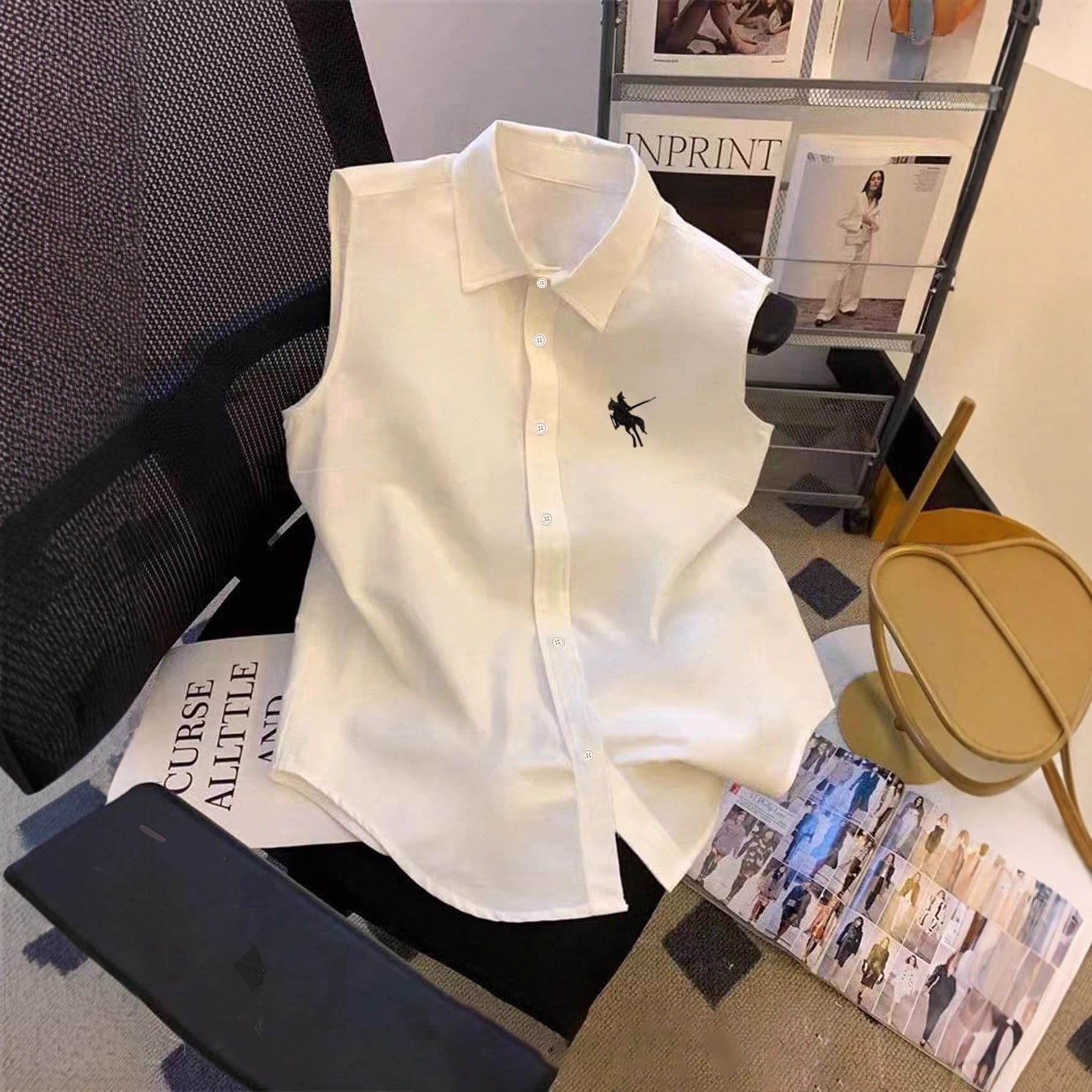 Summer Embroidered Dopamine Loose Fitting Flattering Top Versatile Notch Collar Sleeveless Shirt Vest