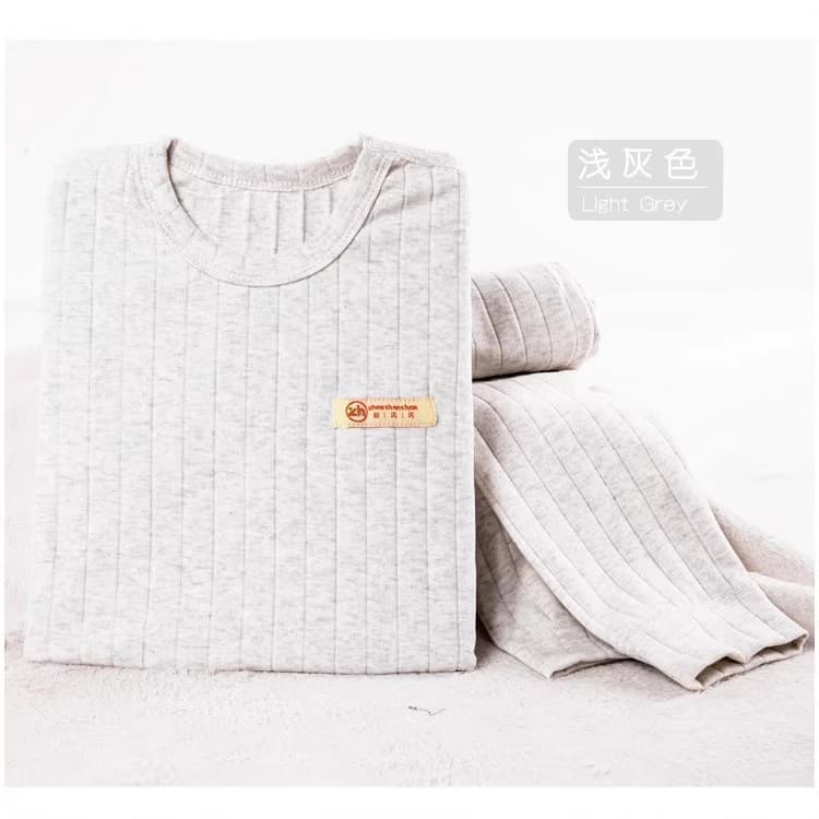 Children's Autumn/Winter Mid-Collar Long Sleeve Top and Bottom Set, Thermal Underwear for Boys and Girls, Baby Solid Color Class A Cotton Pajamas