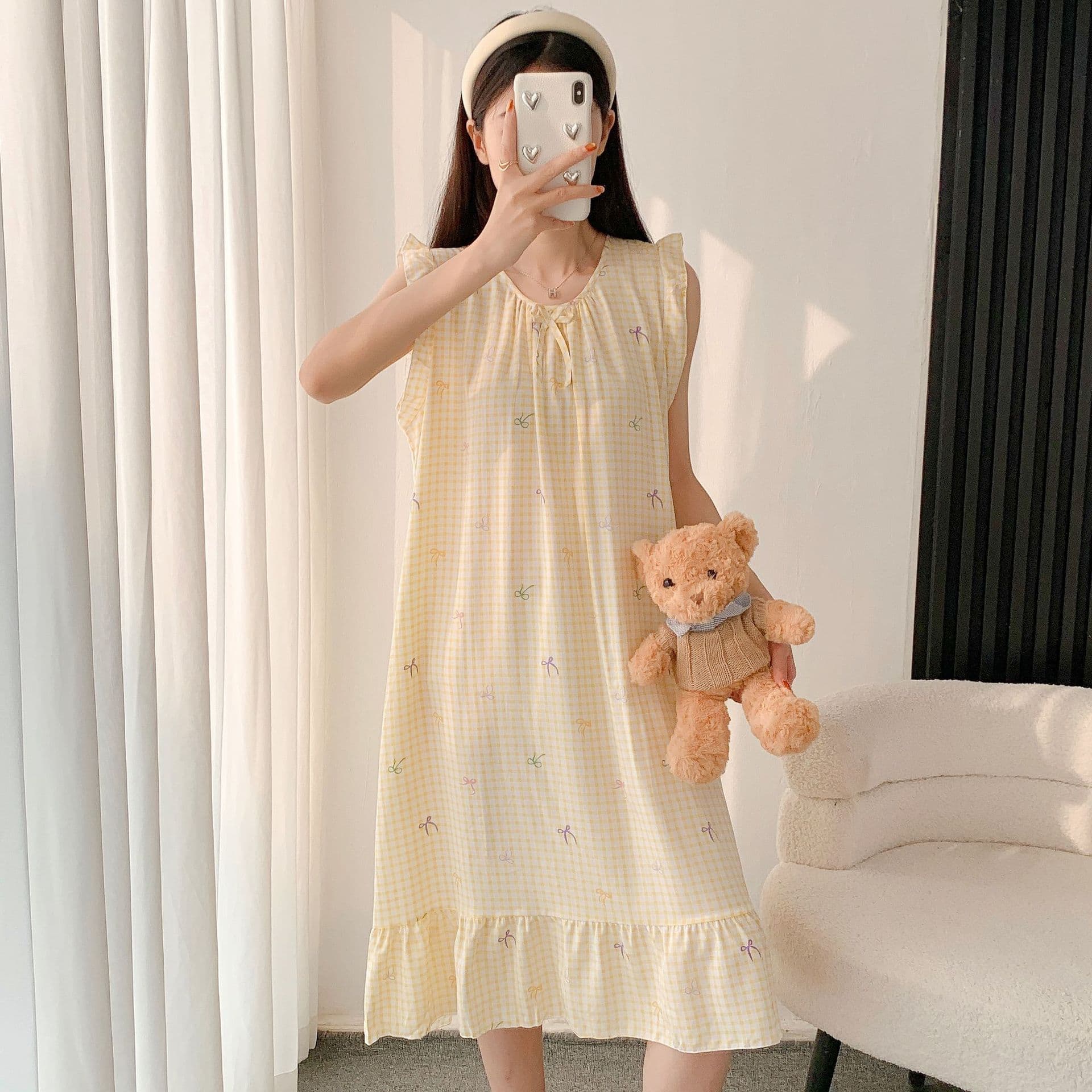 Cotton Silk Nightgown Summer New Print Homewear Polka Dot Sleeveless Loose Pajamas Thin Cute Style Dress
