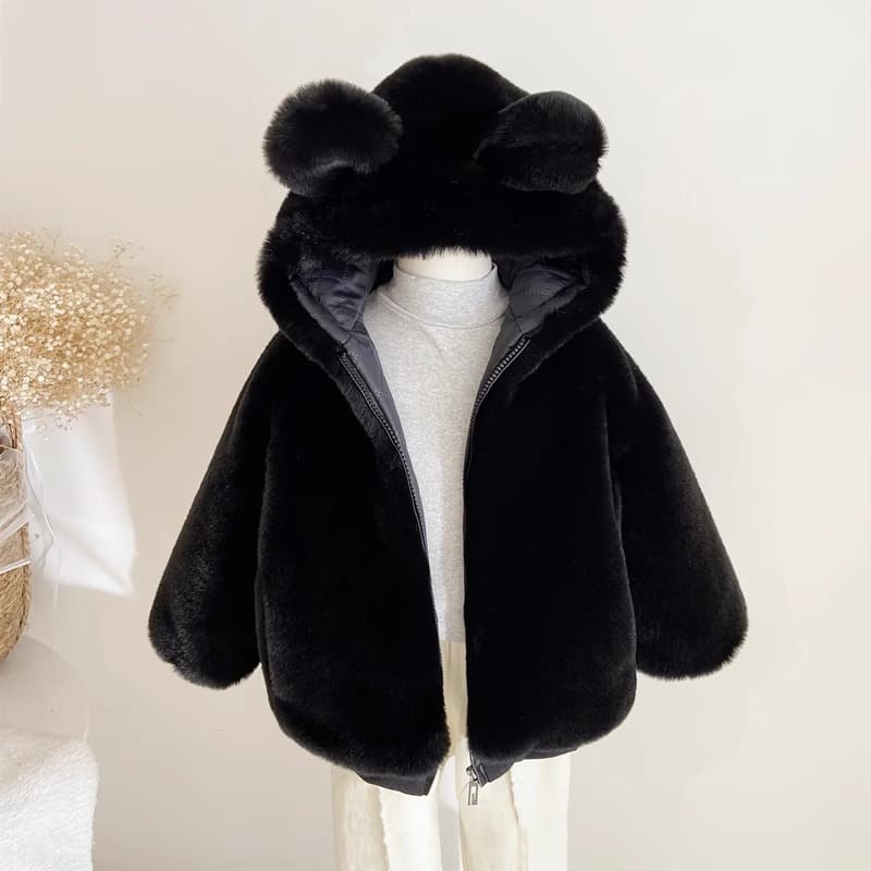 Children's fur coat, girls' imitation rabbit fur thickened cotton coat, boys' plush warm cotton-padded jacket, children's cotton-padded clothes