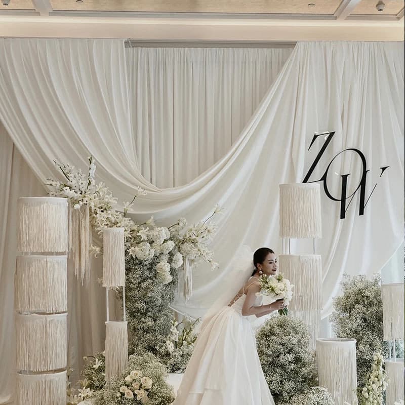 Wedding Fabric Drapes Cream Style Korean Wedding Hall Ceiling Wave Background Milk Silk Outdoor Decoration Stretch Hanging Cloth