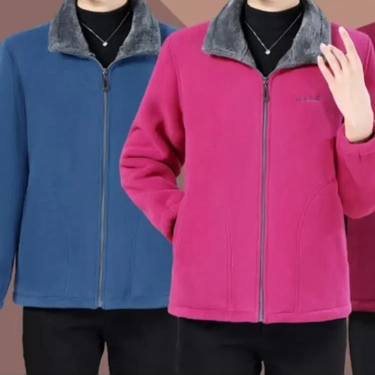 New winter fleece-lined polar fleece plus-size mom-style fashionable versatile thickened elegant warm middle-aged and elderly coat.