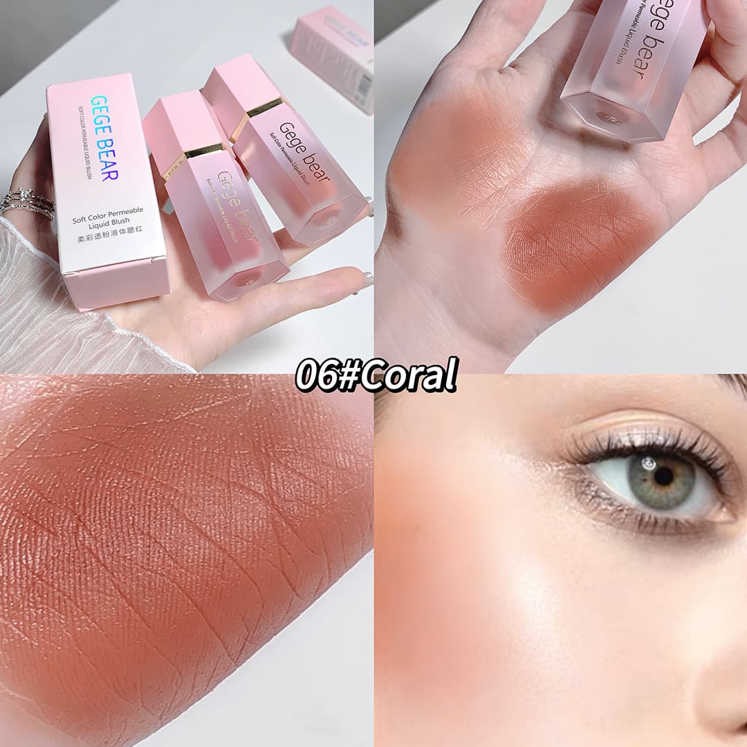 Gege Bear Soft Pink Liquid Blush Lightweight Pigmented Easy to Blend Natural Brightening Rouge