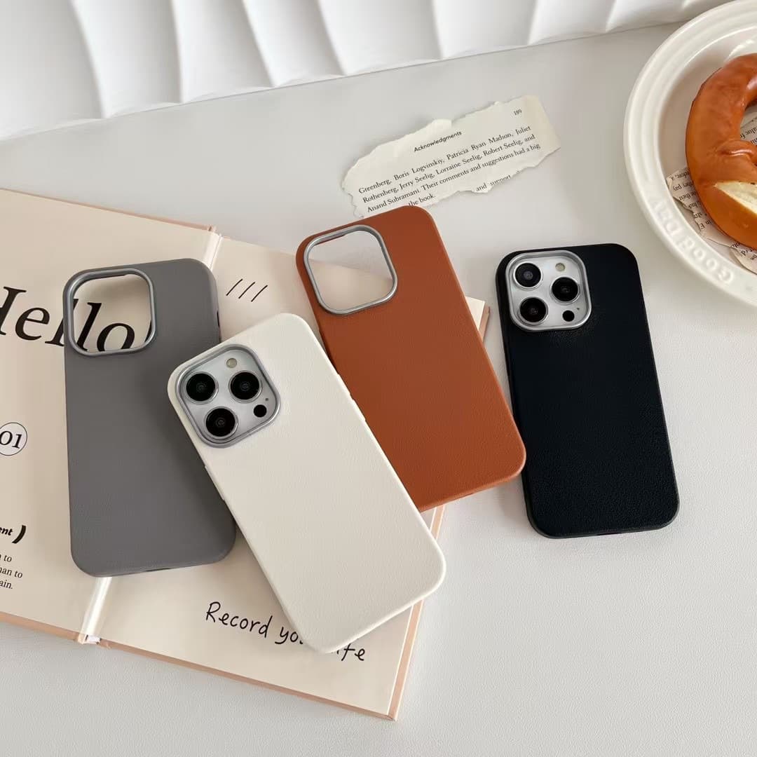 TPU Leather Grain Minimalist Phone Case Compatible with iPhone 16 Slim Fit 15 Pro Max Apple 14 Solid Color Premium Look