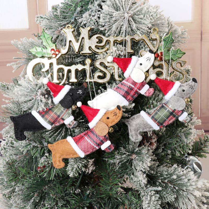New Christmas Decorations Santa Claus Tree Hanging Ornaments Dressed Sausage Dog Small Pendant Christmas Supplies