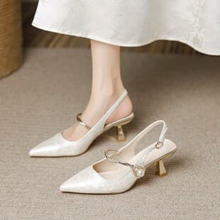 Stunning Comfortable High Heels for Women 2026 Summer New with Cheongsam Thin Heel Pointed-Toe Open-Back Closed-Toe Sandals