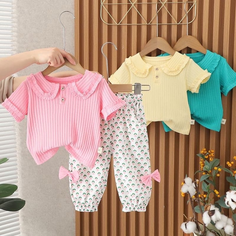 Girls suit summer short-sleeved 2025 new summer dress, fashionable and thin, children's internet celebrity baby pure cotton clothes