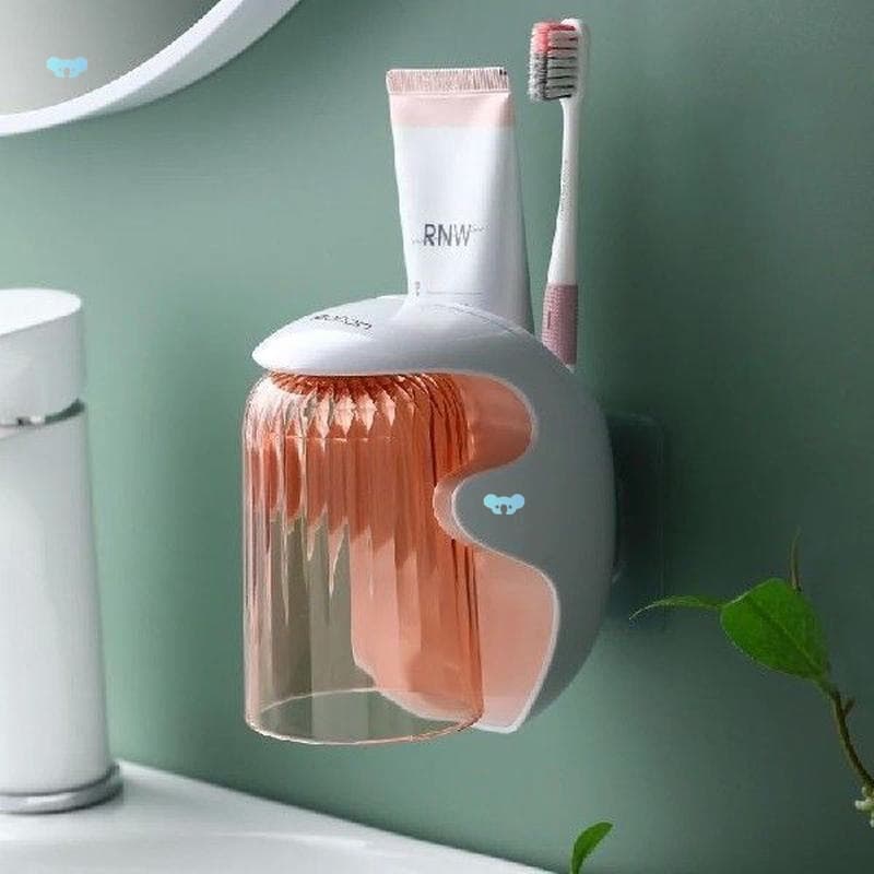 Wall Mounted Toothbrush Holder and Mouth Cup Rack, No Drilling Required