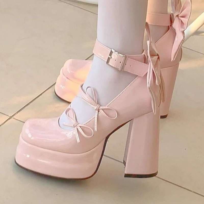 Youfeichun 2025 original bow mid-heel platform Lolita shoes cute sweet color soft girl Japanese-style flats