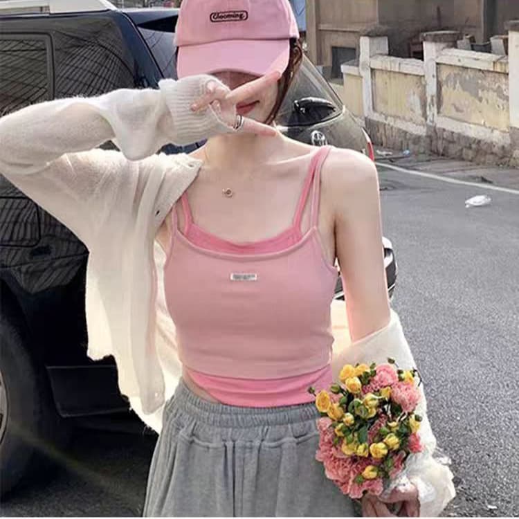Layered Camisole Tank Top for Women Summer Outerwear Innerwear Strapless Design Trendy Sweet and Sexy Pure Desire Top