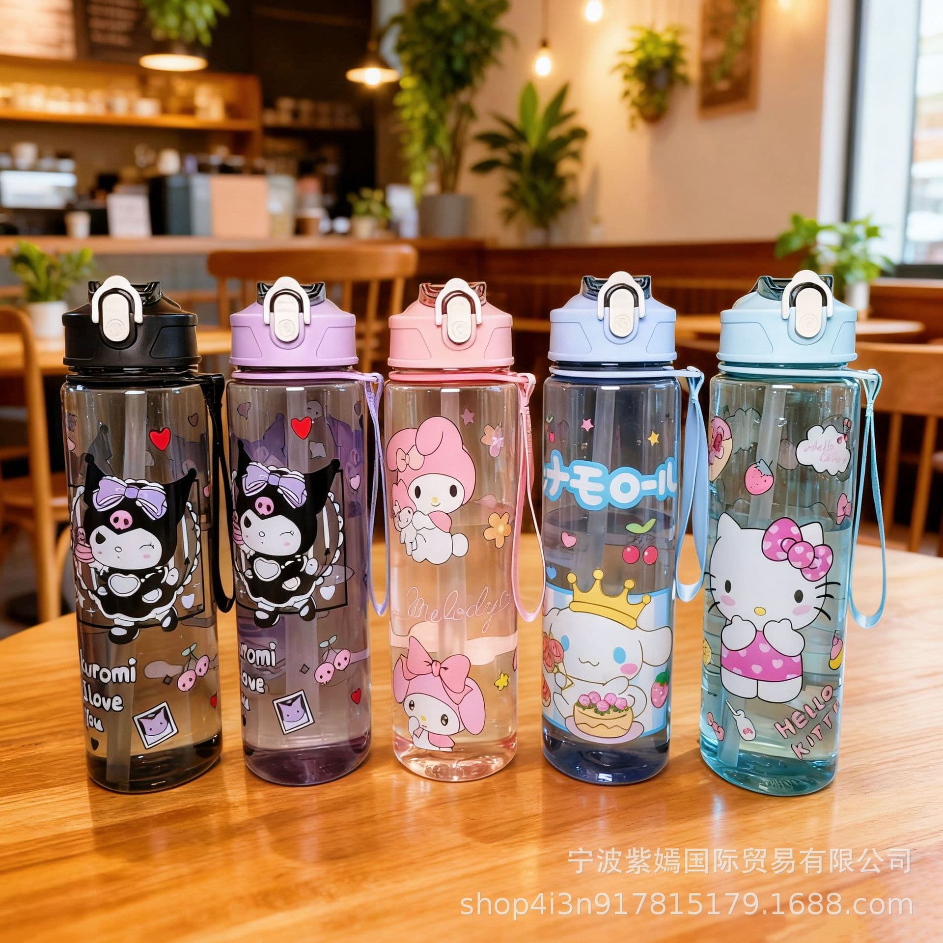 Wholesale Sanrio 750ml Standard Transparent Medium Cup with Carry Strap, Straw, Drop-Resistant, High-Temperature Resistant, Pop-Up Lid