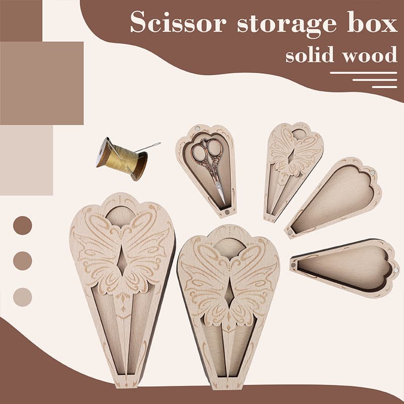 Cross-border Hot-selling Sewing Embroidery Scissors Storage Box Vintage Craft Box Wooden Scissors Jewelry Storage Box