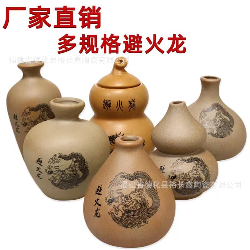 Fire-dragon pottery ornaments for kitchen feng shui, protecting against fire with northwest corner placement.