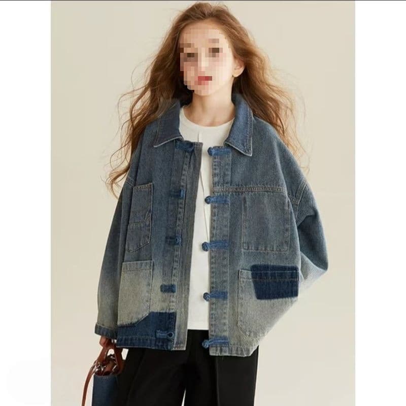 Children's Wear Denim Jacket Spring/Autumn 2025 New Mid-to-Large Kids Chinese Style New Chinese Gradient Jacket Top Trendy