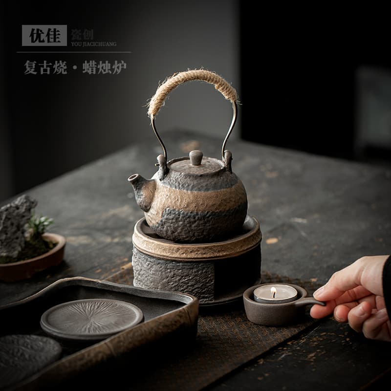 Small Ceramic Tea Warmer with Candle Heating Base, Suitable for Brewing Tea, Home Use, for Flower Tea, Fruit Tea, and Tea Warming, Also Serves as a Fragrance Enhancer