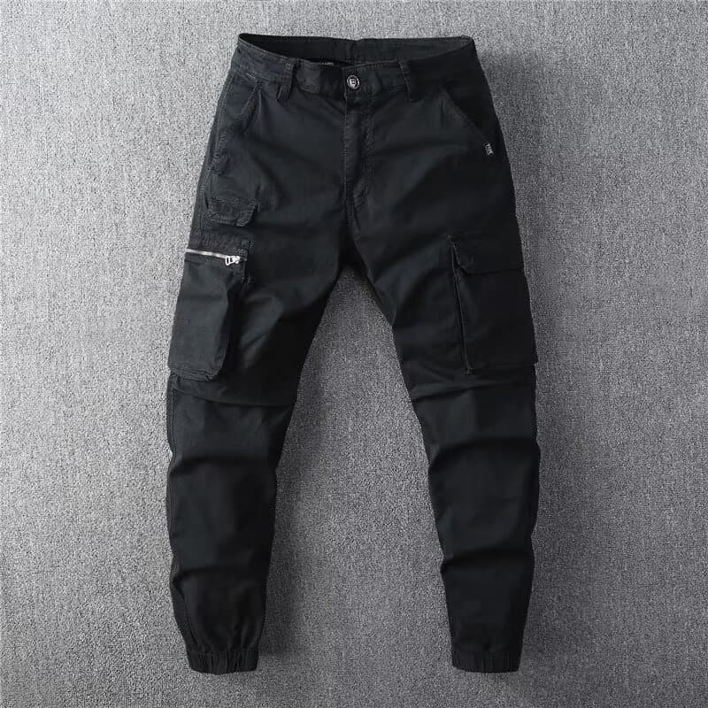 American Retro Heavyweight Multi-Pocket Cargo Pants for Men, Fashionable Slim Tapered Casual Pants, Durable Workwear Long Pants