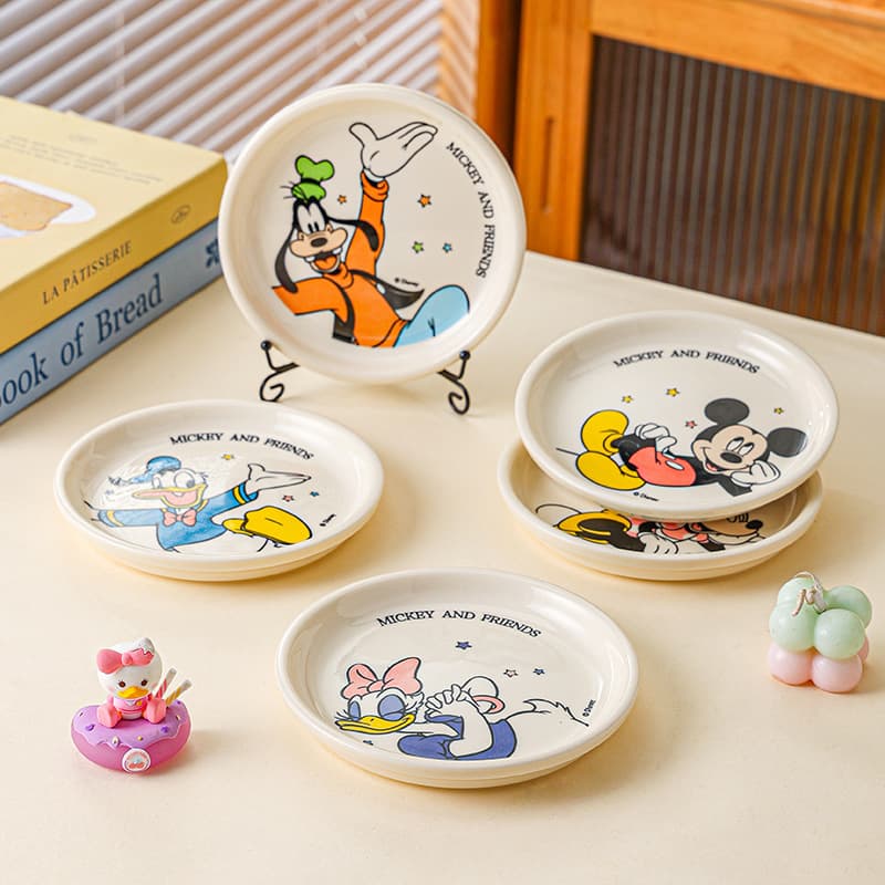Disney Mickey New Ceramic Dessert Plate Round Tableware Home Use Bone Disc Sushi Seasoning Plate Housewarming Gift