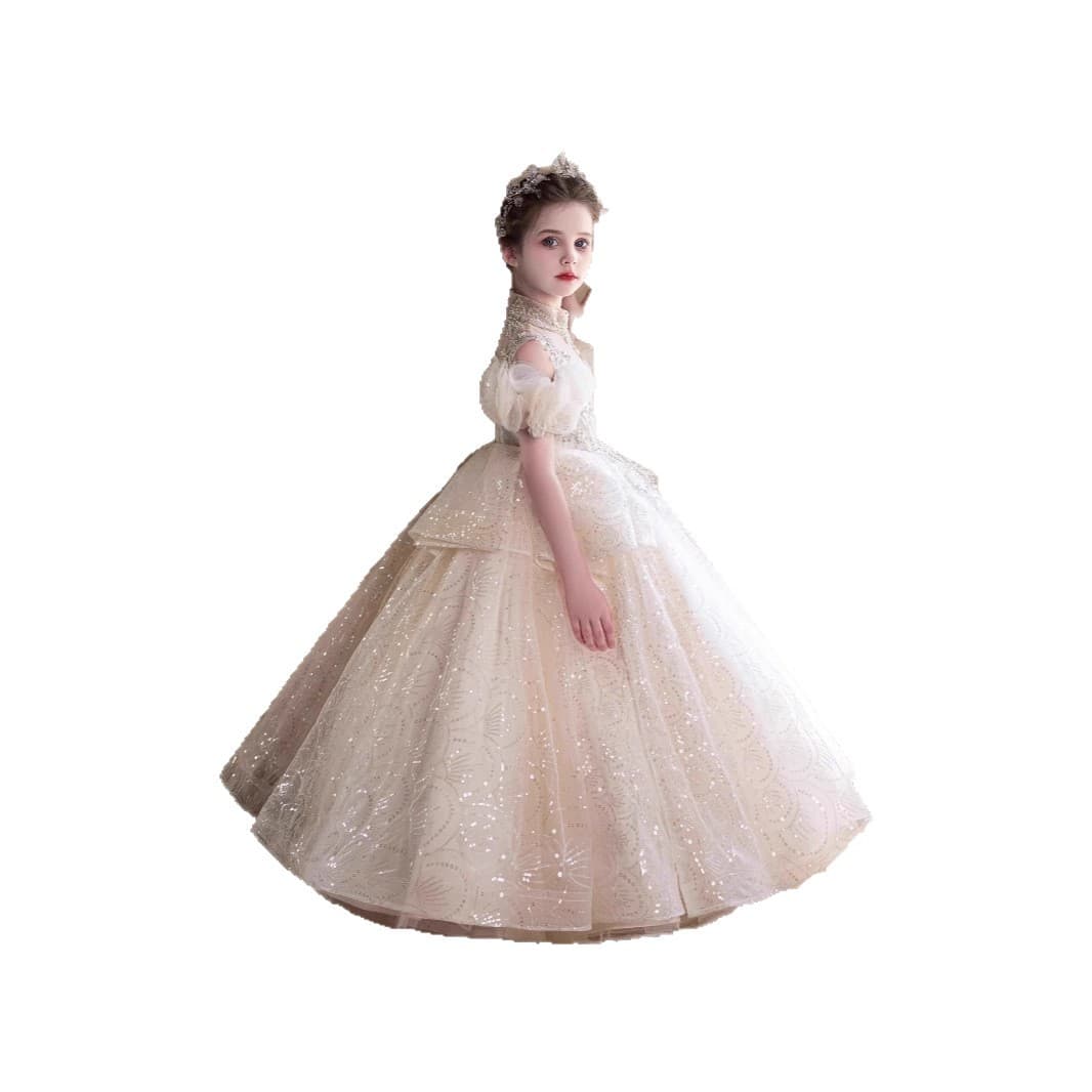 New Girls' High-End Luxury Hostess Dress, Exquisite Heavy-Duty Princess Gown for Kids' Piano Performance