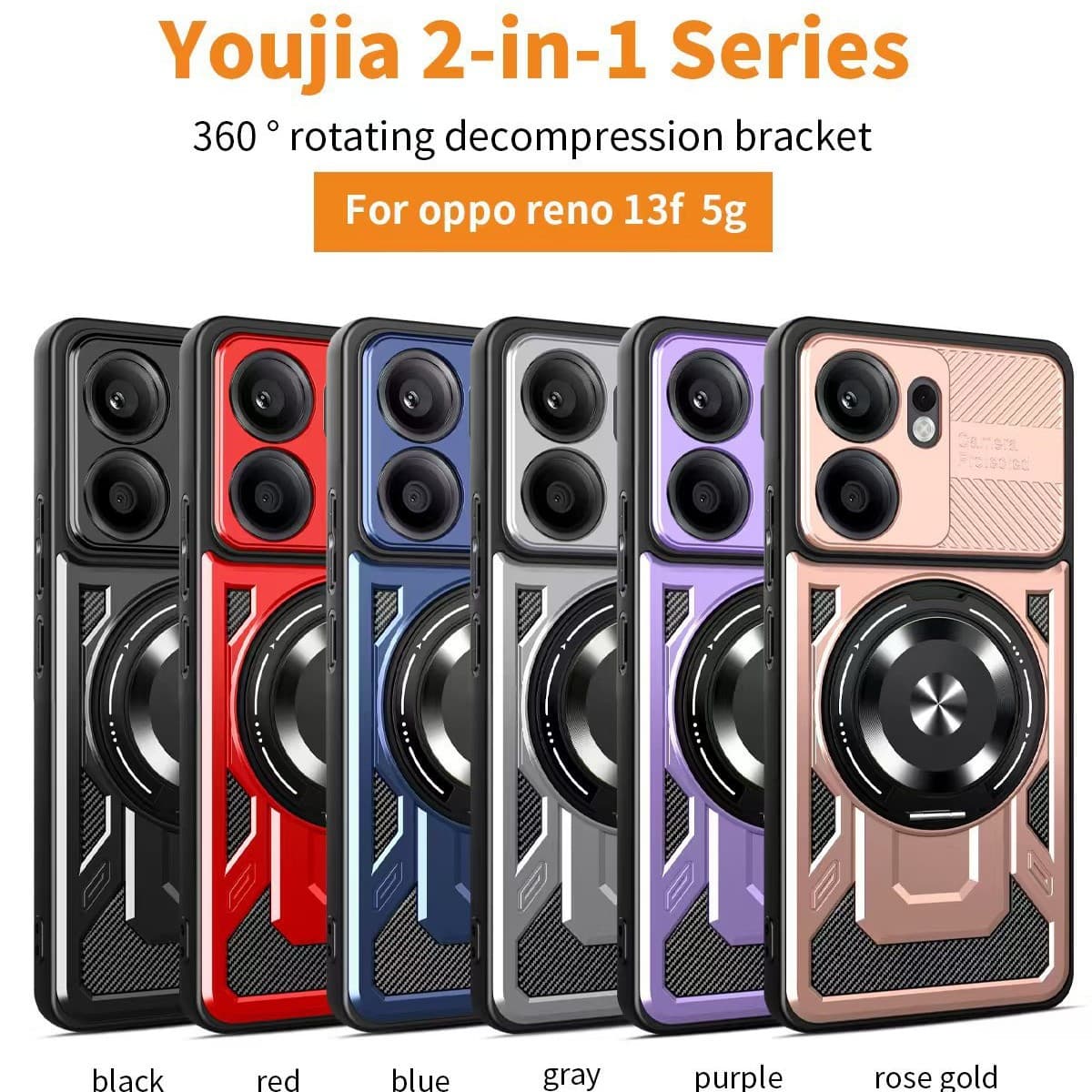 Compatible with OPPO Reno13F Youjia Magnetic Phone Case 360 Car Mount Rotating Stress-Relief Stand Shockproof Protective Cover