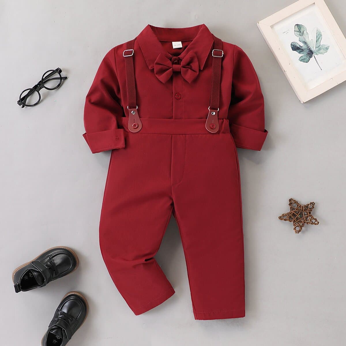 Children's European and American spring and autumn gentlemen's boys' long-sleeved shirt top + suspender trousers three-piece set children's clothing ins