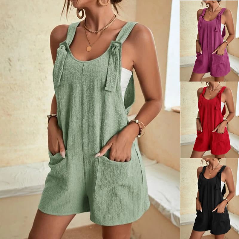 Cross-border 2025 European and American Women's Amazon Summer Casual Fashion Romper Jumpsuit with Straps and Shorts