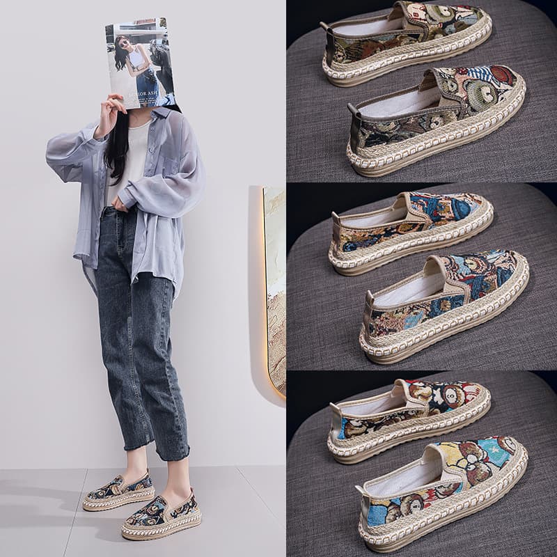 Embroidered Color Series Fishing Shoes Women's Summer 2024 New Style Old Beijing Cloth Shoes Canvas Shoes Flat Shoes (≤1cm Heel)