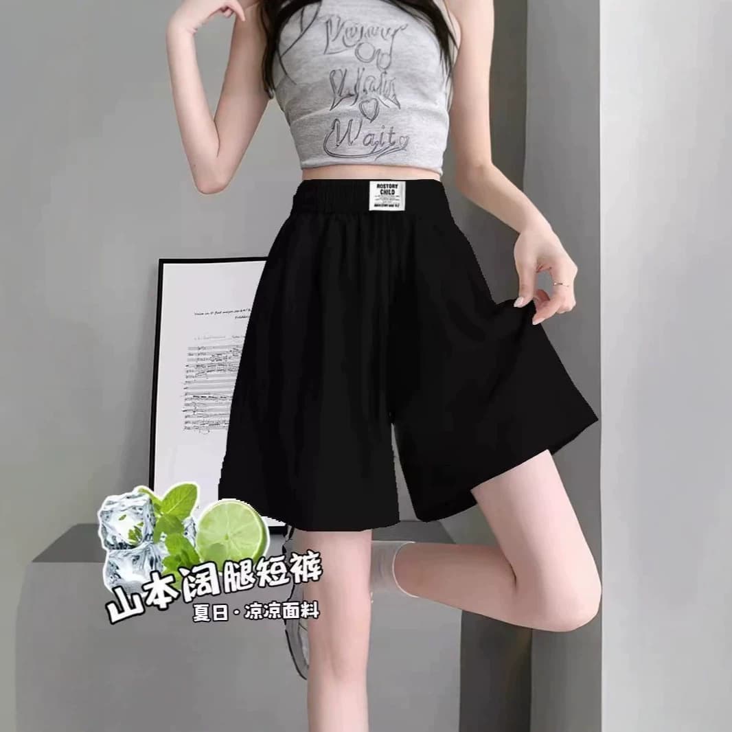 Ice silk outer wear Yamamoto shorts women's summer thin versatile loose casual high-waist high-elastic breathable wide-leg five-point pants