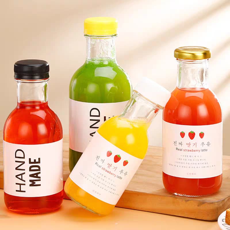 New milk tea bottle, round thickened transparent glass juice bottle, beverage bottle, fruit wine bottle, yogurt bottle, customizable logo
