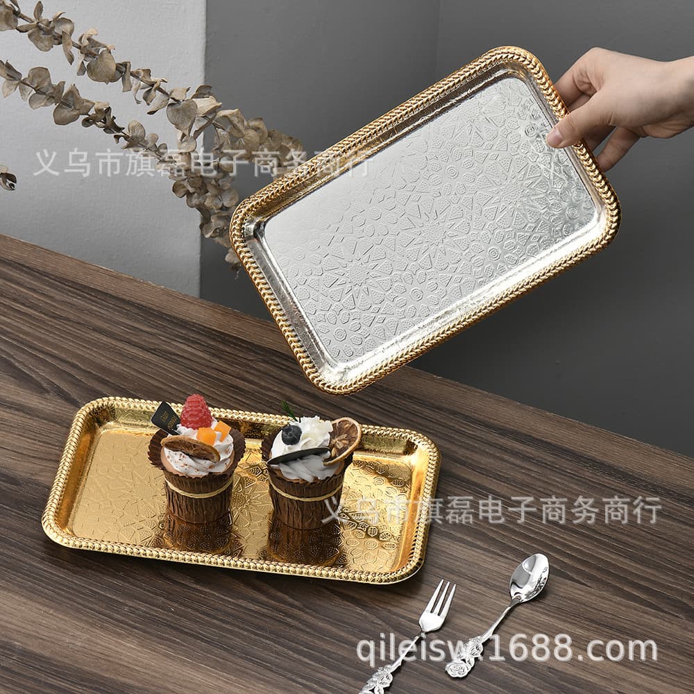 Cross-Border Rectangular Mirror Snack Candy Fruit Tray Living Room Hotel Restaurant Cake Snack Fruit Decoration Tray