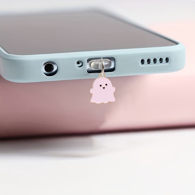 Halloween Ghost-Shaped Alloy Phone Dust Plug for Charging Port, Anti-Dust Phone Accessory Decoration