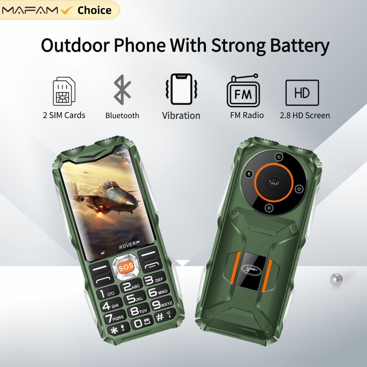 Cross-border Best-Seller H5000 Power Bank Keypad Senior Phone, Outdoor Flashlight Mobile, 2.8-Inch Screen Bluetooth Dual SIM Feature Phone