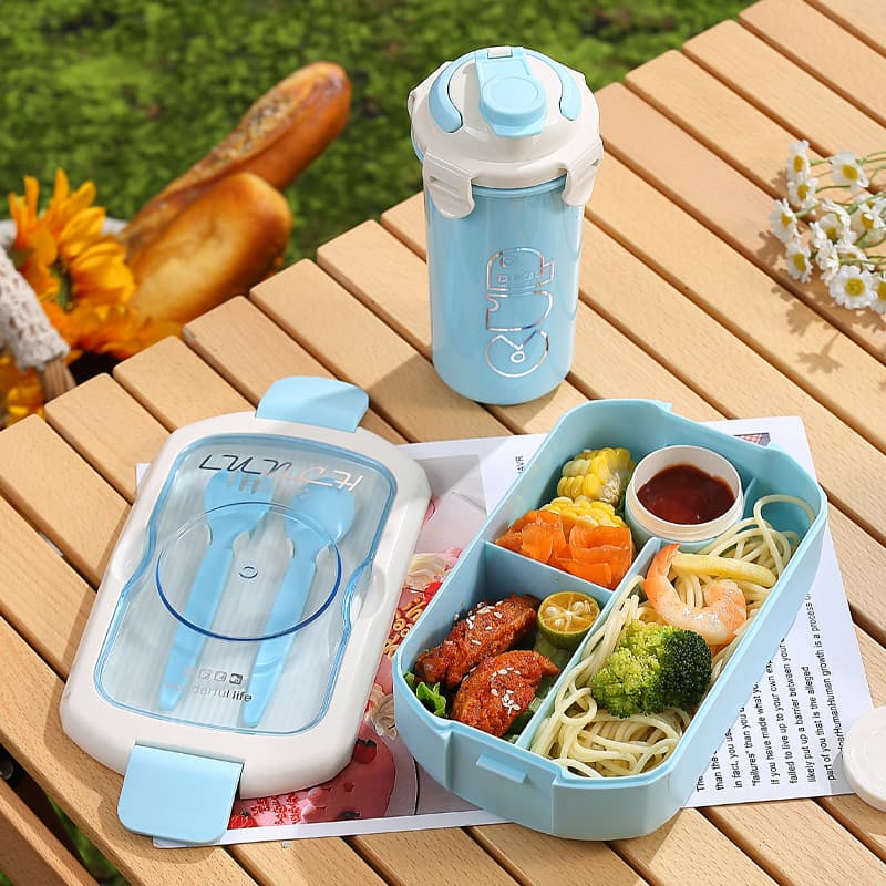 Sealed Student Lunch Box Microwaveable Bento Box Portable Compartment Salad Container with Cup Set for Office Workers